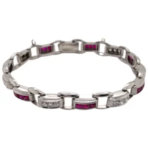 Art Deco Platinum Diamond Ruby Bracelet
