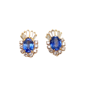 14K Yellow Gold Sapphire and Diamond Earrings