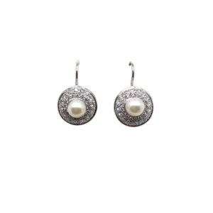 18K White Gold Pearl and Diamond Earrings