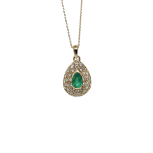 14K Yellow Gold Emerald and Diamond Pendant