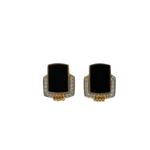 18K Yellow Gold Onyx and Diamond Earring