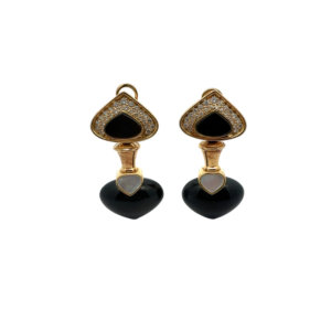 18K Yellow Gold Onyx, Diamond, and Mobe Pearl Earring