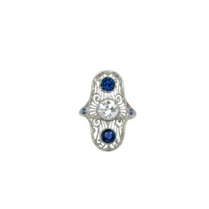 Edwardian  Platinum Diamond and Sapphire Ring