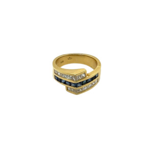 18K Yellow Gold Sapphire and Diamond Band