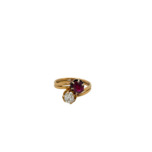 Victorian 14K Yellow Gold Ruby and Diamond Ring