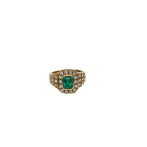 18K Yellow Gold Emerald and Diamond Ring