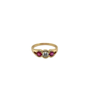14K Yellow Gold Diamond and Ruby Ring