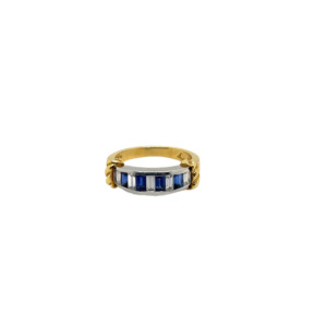 Platinum and 18K Yellow Gold Sapphire and Diamond Band