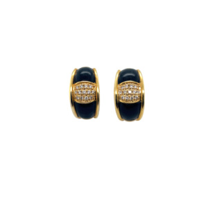 14K Yellow Gold Onyx and Diamond Earring