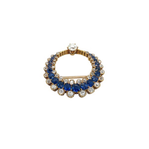 Victorian 14K Yellow Gold Sapphire and Diamond Brooch