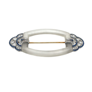 Art Deco Platinum Crystal, Diamond, and Sapphire Brooch