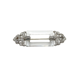 La Cloche Art Deco Platinum Crystal and Diamond Brooch