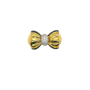 18K Yellow and White Gold Diamond and Sapphire Brooch