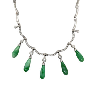 14K White Gold Diamond Jade Necklace