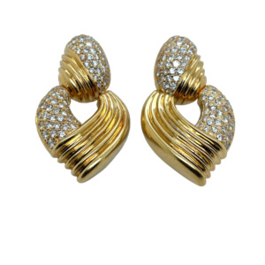 18K Yellow Gold Door Knocker Diamond Earring