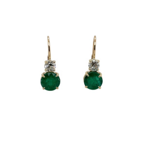 14K Yellow Gold Emerald and Diamond Earrings