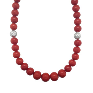 14K White Gold Coral and Diamond Necklace