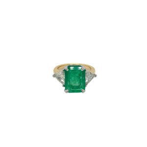 18K Yellow Gold and Platinum Emerald and Diamond Ring