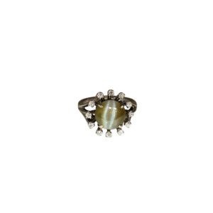 14K White Gold Chrysoberyl Cat's Eye and Diamond Ring