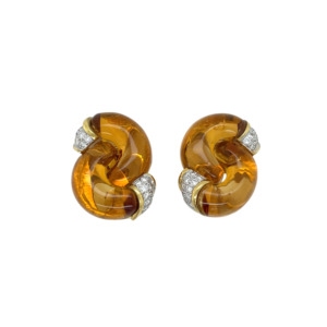 18K Yellow Gold Citrine and Diamond Earring