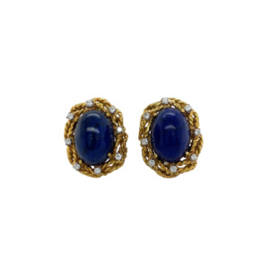 18K Yellow Gold Lapis and Diamond Earring