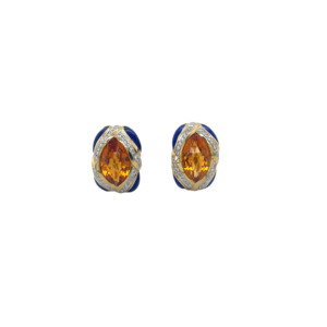18K Yellow Gold Citrine, Lapis and Diamond Earring