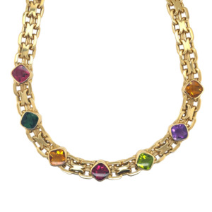 18K Yellow Gold Multi-Color Stone Necklace