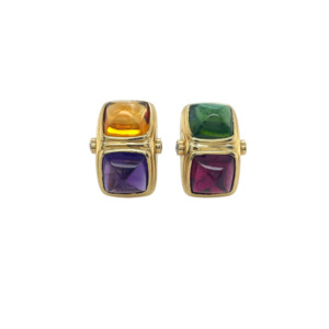 18K Yellow Gold Multi-Color and Diamond Earring