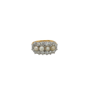 Edwardian Shreve & Co 18K Yellow and Platinum Natural Pearl and Diamond Ring