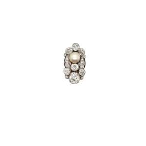 Edwardian Platinum over Gold Diamond and Natural Pearl Clip