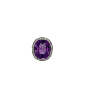 Edwardian Platinum Amethyst and Diamond Ring