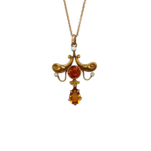 Edwardian 14K Yellow Citrine and Pearl Pendant