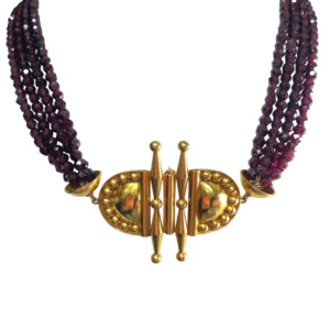 Greek 18K Yellow Gold Garnet Necklace
