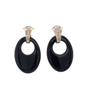 18K Yellow Gold Onyx and Diamond Earring