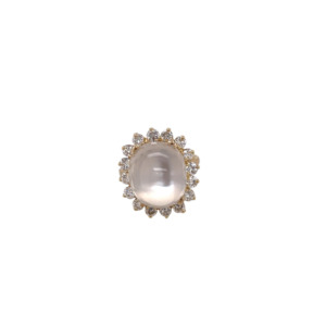 18K Yellow Gold Moonstone and Diamond Ring
