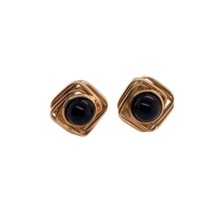 14K Yellow Gold Onyx Earring
