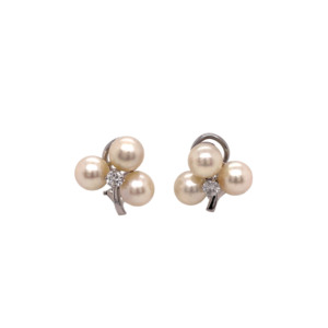 14K White Gold Pearl and Diamond Earring