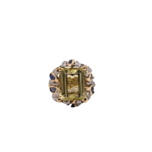 18K Yellow Gold Citrine and Sapphire and Diamond Ring