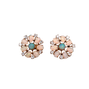 Vintage 14K Yellow Gold Opal and Diamond Earring