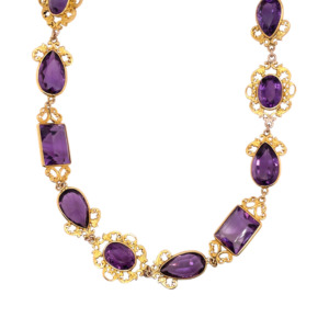 Antique 14K Yellow Gold Amethyst Necklace