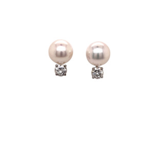 14K White Gold Pearl and Diamond Earring