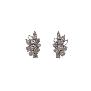 14K White Gold Diamond Cluster Earrings