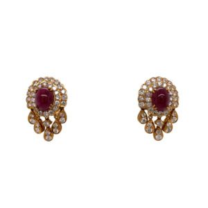 18K Yellow Gold Ruby and Diamond Earring