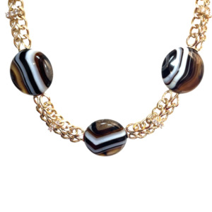14K Yellow Gold Agate and Diamond Necklace