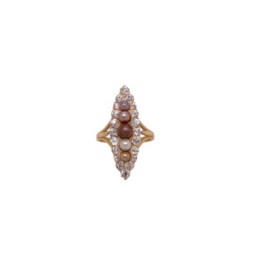 Victorian 14K Yellow Gold Natural Pearl and Diamond Ring