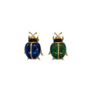 18K Yellow Gold Enamel Beetle Brooches