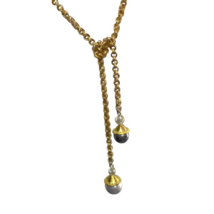 18K Yellow Gold South Sea Pearl and Diamond Lariat Necklace
