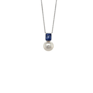 Platinum Cultured Pearl and Sapphire Pendant
