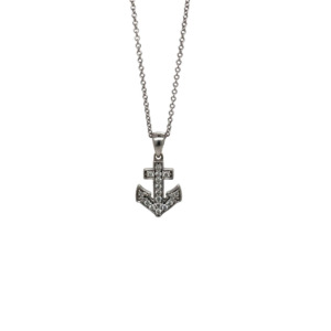 14K White Gold Diamond Anchor Pendant
