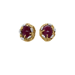 18K Yellow Gold Brutalist Ruby and Diamond Earring